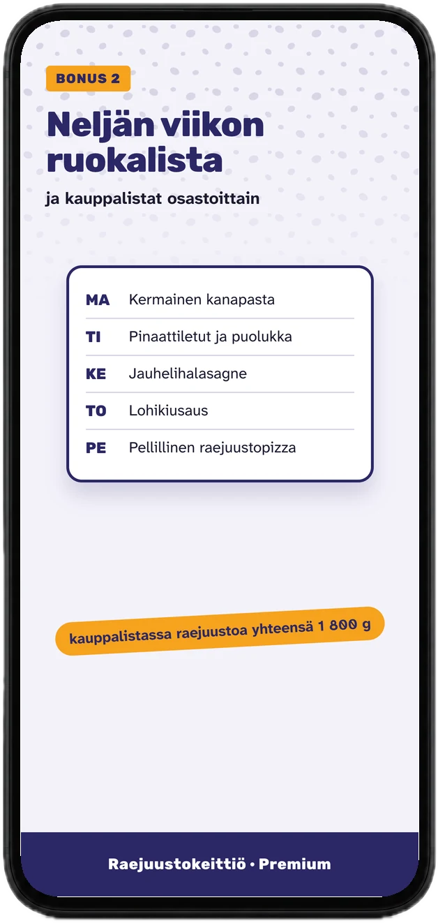 Bonusoppaan Neljän viikon ruokalista kansi puhelimessa